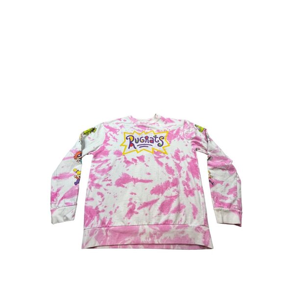 Nickelodeon Rugrats Mens Medium Tie-Dye Pink Sweatshirt Tommy Pickles Chuckie - Picture 1 of 9